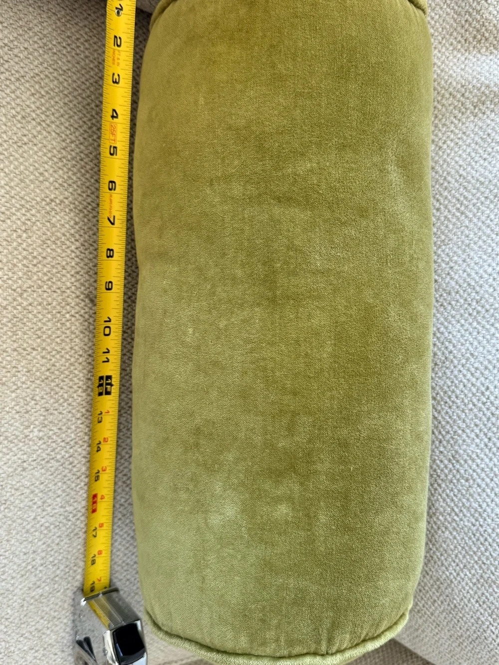 Crate & Barrel Olive Green Velvet Bolster Pillow